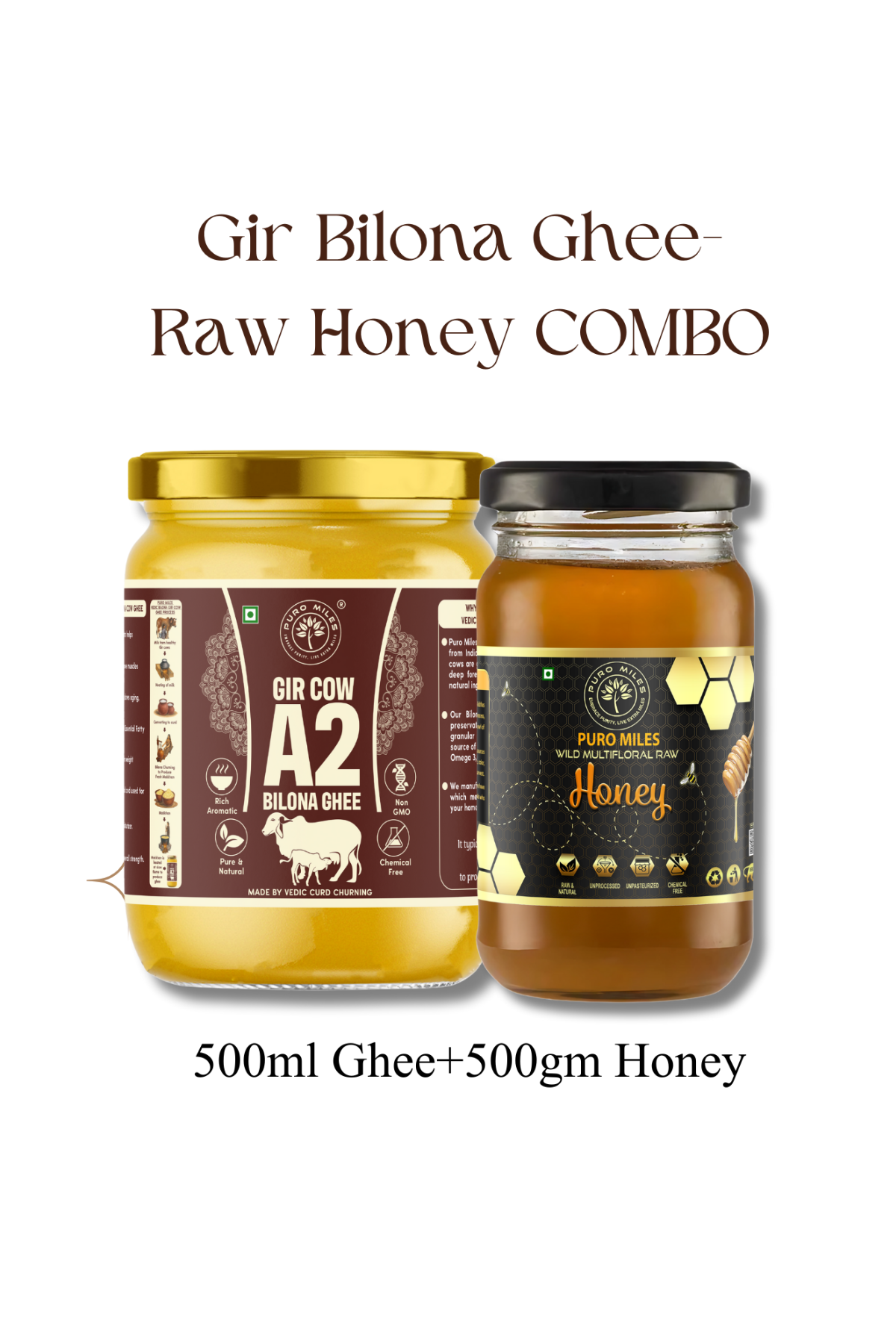 A2 Gir Cow Bilona Ghee & Raw Honey Combo 500ml