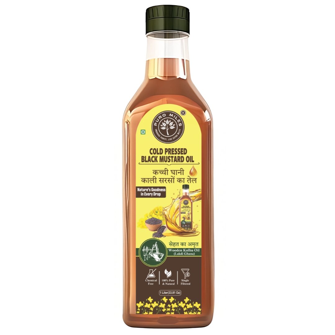 Kacchi Ghani black mustard oil – traditional wood pressed oil for cooking and wellness