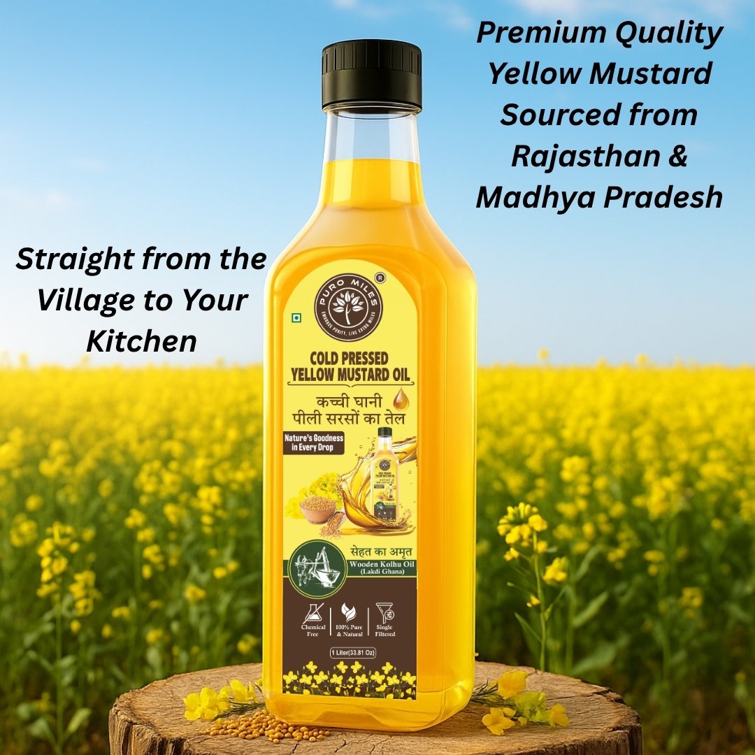 1 liter yellow mustard oil bottle in farm