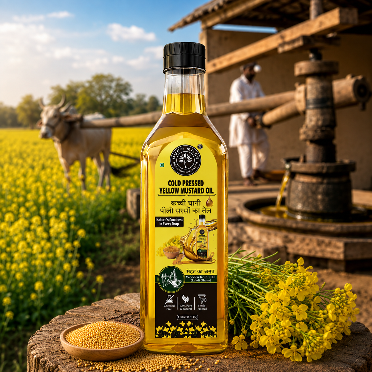 Wood Pressed Cold Pressed Yellow Mustard Oil