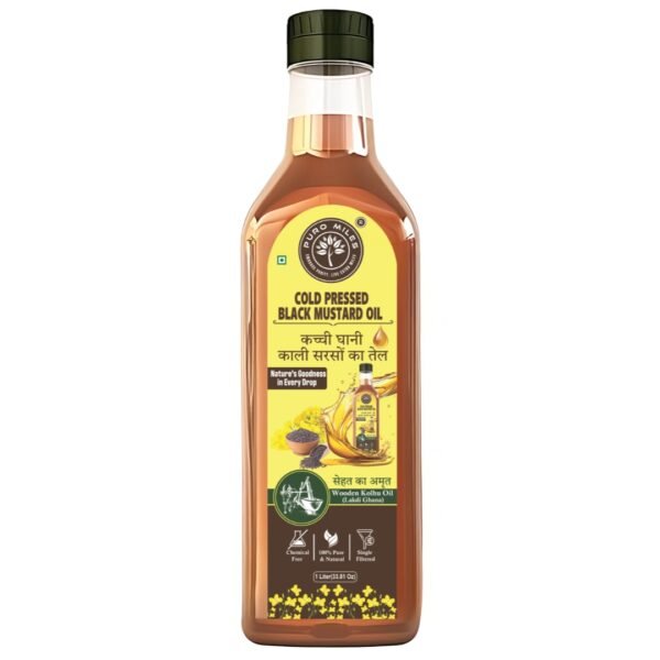 Kacchi Ghani black mustard oil – traditional wood pressed oil for cooking and wellness